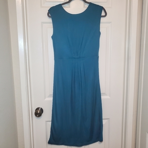 Boden Women's Scoop neck Pleated Detail Sleeveless Dress Sz 6L Silk Blend Teal - Picture 6 of 13